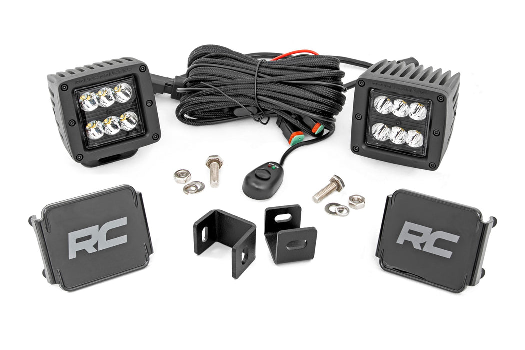Rough Country LED Light Kit Ditch Mount 2" Black Pair Spot Fits toyotaTundra (22-23)