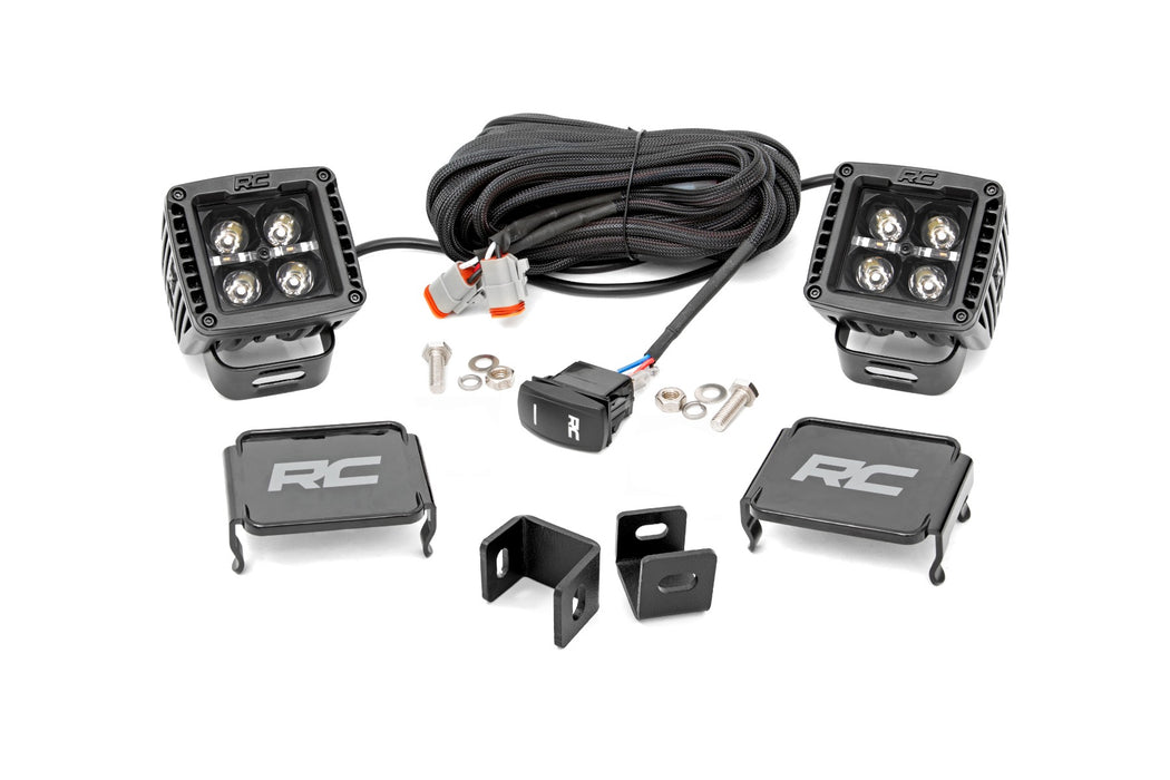 Rough Country LED Light Kit Ditch Mount 2" Black Pair White DRL Toyota Tundra (22-23)
