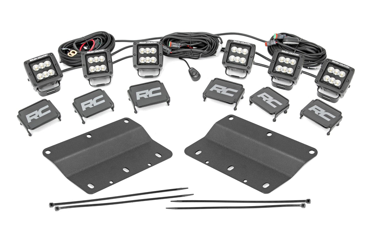 Rough Country Led Light Kit Fog Mount Triple 2" Black Pair Flood Fits Ford Bronco (21-23) 51086