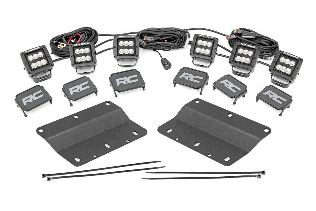 Rough Country Led Light Kit Fog Mount Triple 2" Black Pair Flood Ford Bronco (21-23) 51086