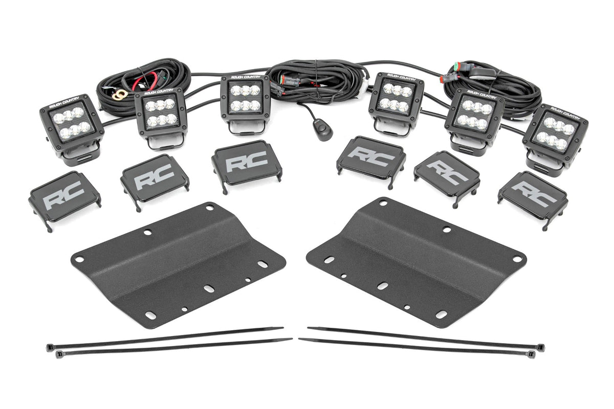 Rough Country Led Light Kit Fog Mount Triple 2" Black Pair Spot Fits Ford Bronco (21-23) 51085