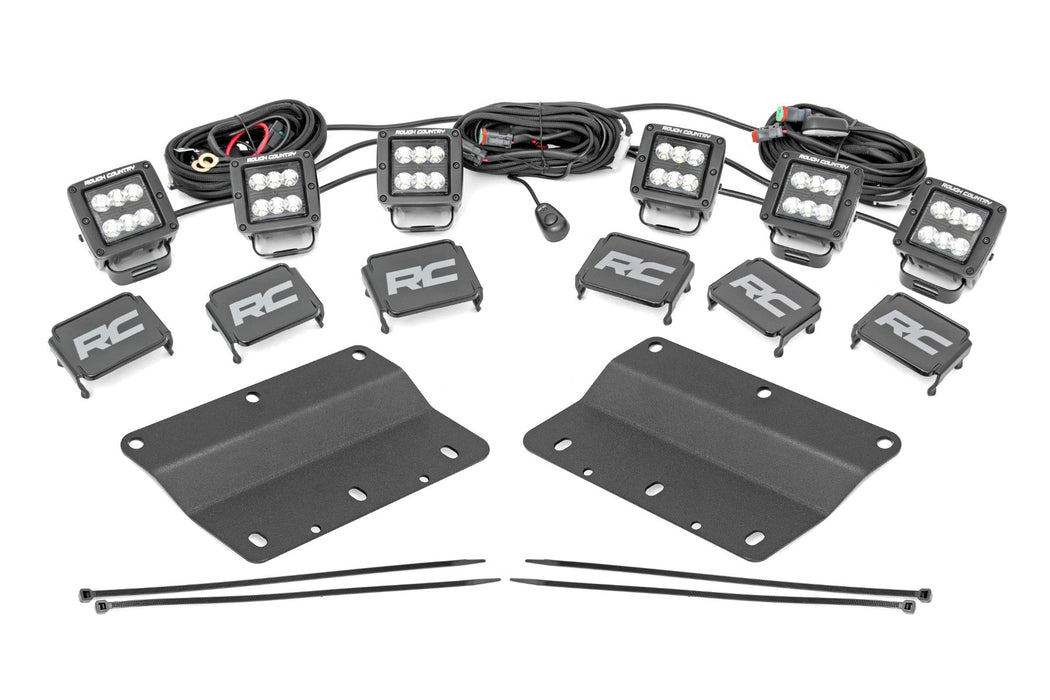 Rough Country Led Light Kit Fog Mount Triple 2" Black Pair Spot Ford Bronco (21-23) 51085