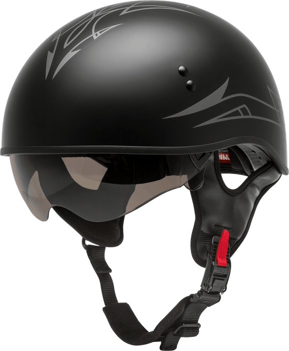 GMAX HH-65 Naked Motorcycle Street Half Helmet (PIN Matte Black/Silver, X-Small)