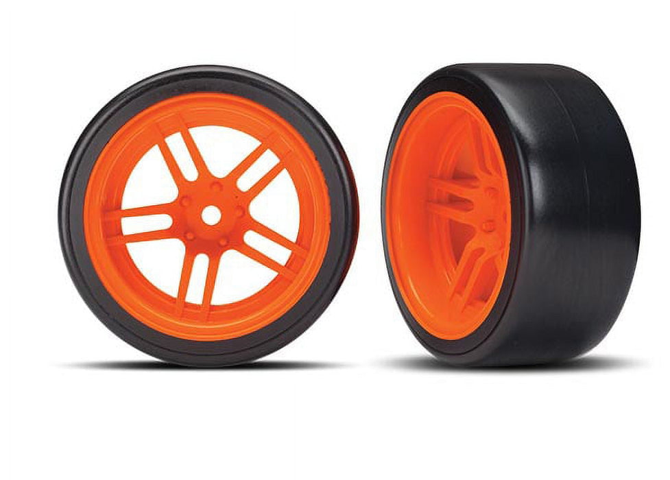 Traxxas Tra Tires And Wheels, Assembled, Glued (Split-Spoke Orange Wheels, 1.9' Drift Tires) (Rear) 8377A