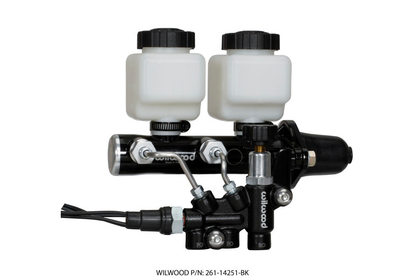 Wilwood Tandem Remote M/C Kit w L/H Brkt & Prop Valve 1in Bore Black 261-14251-BK