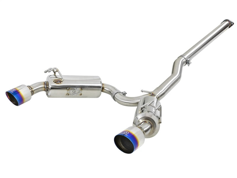 aFe Takeda 3in. to 2.5in. 304 SS C/B Exhaust 08-15 Mitsubishi EVO I4-2.0L (t) Blue Flamed Tips 49-36701-L