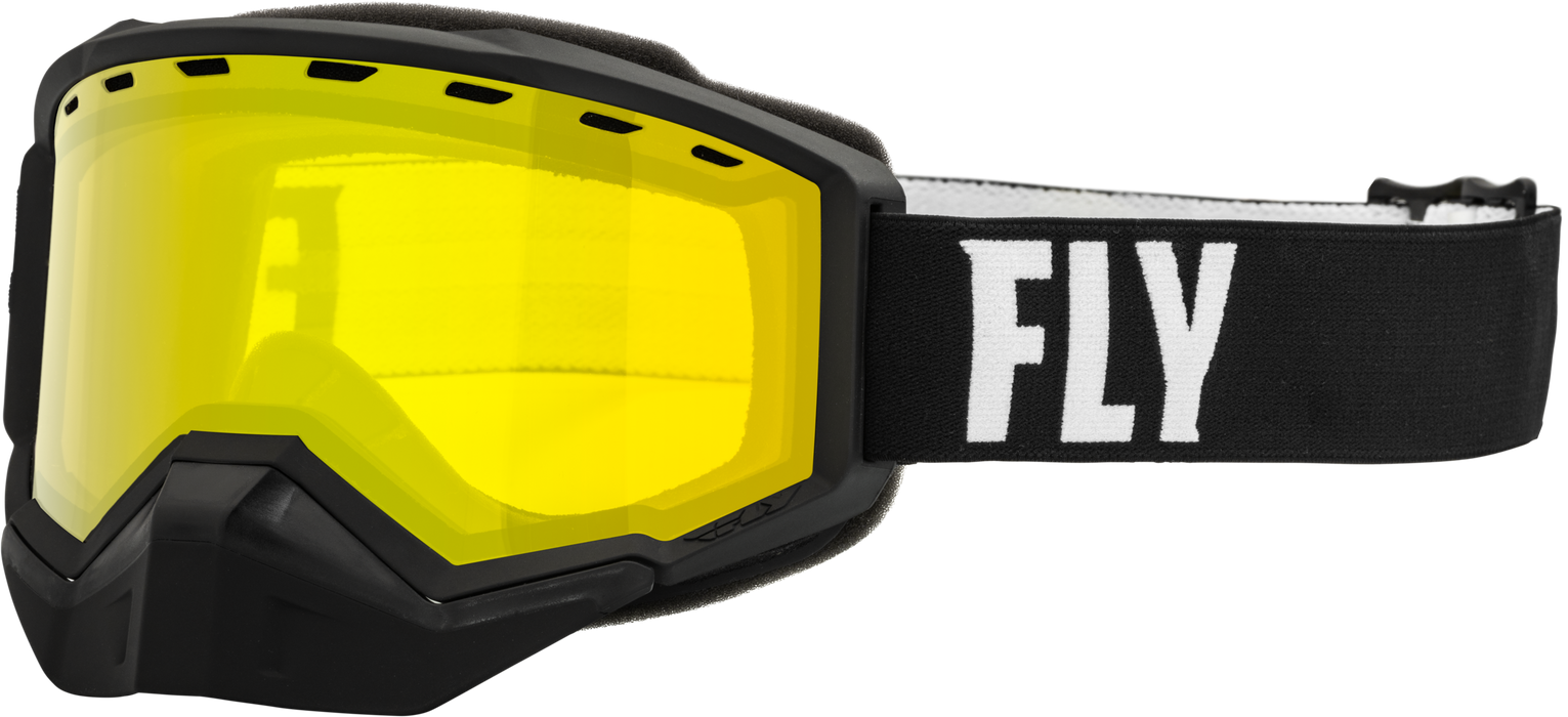 Fly Racing 2023 Focus Snow Goggle (Black/White W/Yellow Lens, Adult)