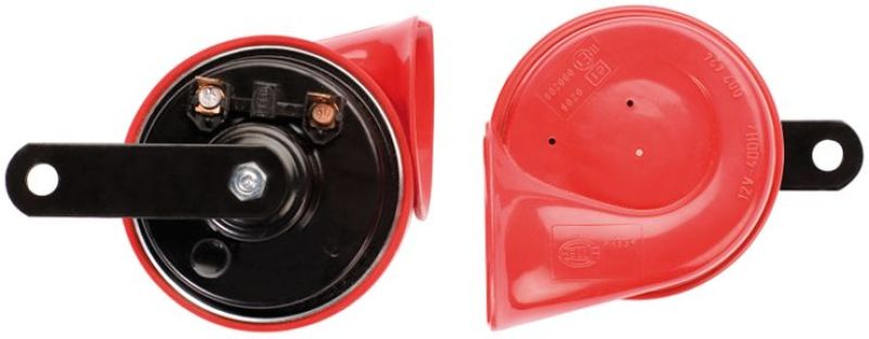 Hella 00 Twin Trumpet High/Low Tone 12V Horn Kit With Bracket, Red 7424801