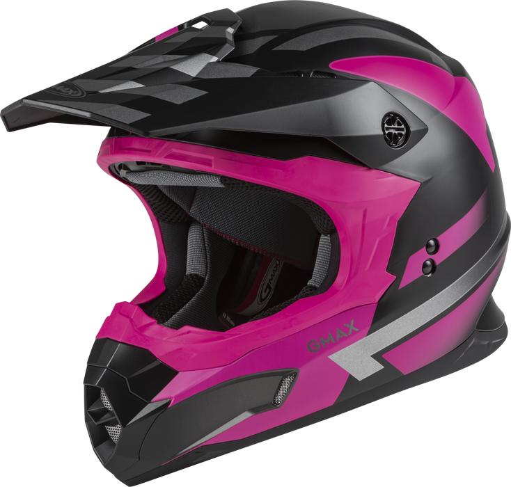 GMAX MX-86 Solid, Lightweight Full-Face Helmet for Motocross and Other Motor Sports (Matte Black/Pink/Silver, Large)