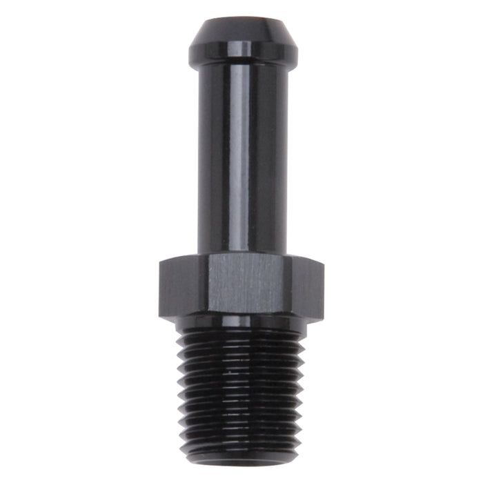 Edelbrock Hose End Straight 1/4In NPT to 3/8In Barb Black Anodize 8191