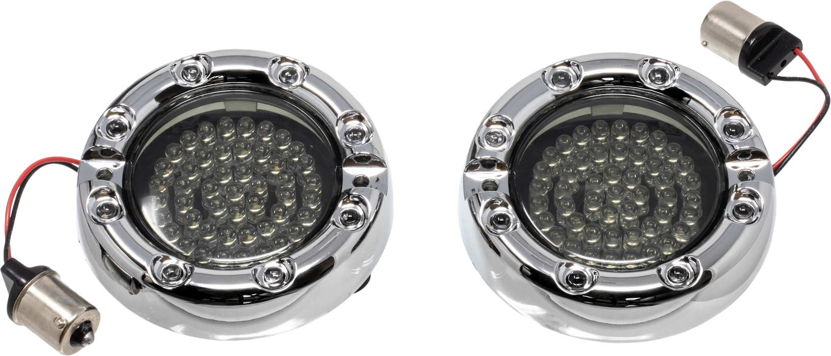 Letric Lighting Co. LLC-FLHC-6R Flat Lens Style Turn Signal HALO LED Insert - Premium Chrome Bezel - 1156 - Red