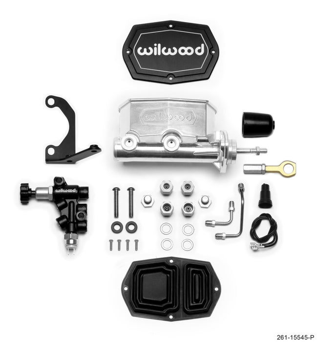 Wilwood Compact Tandem M/C 1.12in Bore w/Bracket and Valve fits Mustang (Pushrod) Ball Burnished 261-15545-P