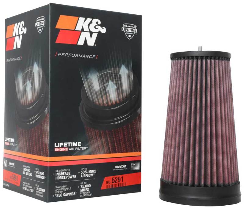 K&N Universal Clamp-On Air Filter: High Performance, Premium, Washable, Replacement Filter: Flange Diameter: 2.75 In, Filter Height: 8.25 In, Flange Length: 0.313 In, Shape: Round Tapered, Ru-5291 RU-5291