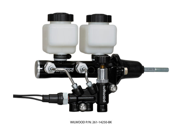 Wilwood Tandem Remote M/C Kit w L/H Brkt & Prop Valve 15/16in Bore Black-W/Pushrod 261-14250-BK