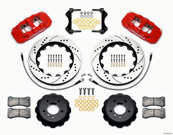 Wilwood AERO6 Front Hat Kit 14.00 Drilled Red 2007-2011 BMW E90 Series w/Lines 140-13582-DR