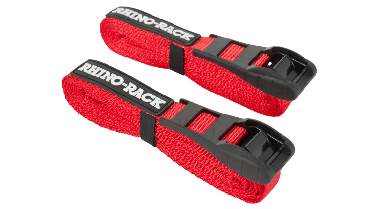 Rhino-Rack Rapid Tie Down Straps w/Buckle Protector 4.5m/15ft Pair Red RTD45P