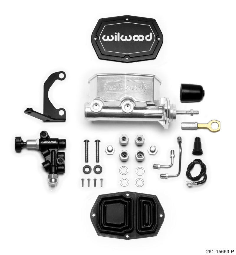 Wilwood Compact Tandem M/C 7/8in Bore w/RH Bracket and Valve (Mustang Pushrod) Ball Burnished 261-15663-P
