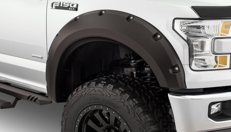 Bushwacker Max Coverage Pocket/Rivet Style Front Fender Flares 2-Piece Set, Black, Smooth Finish Fits 2015-2017 Ford F-150 (Excludes Models With Tech Package) 20099-02
