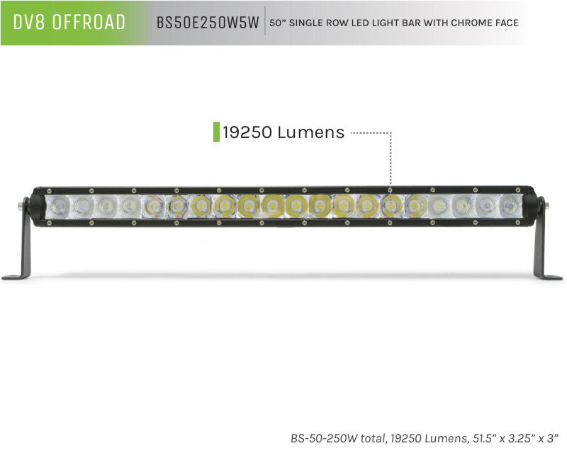 DV8 Offroad 50in Light Bar Slim 250W Spot 5W CREE LED Black BS50E250W5W