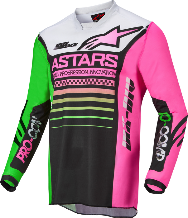 Alpinestars Youth Racer Compass Jersey Blk/Grn Neon/Pink Fluo Yx (3772122-1669-XL)