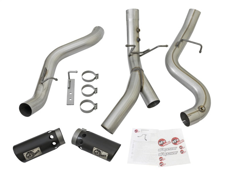 aFe ATLAS 4in DPF-Back Alum Steel Exhaust System w/Dual Exit Black Tip 2017 GM Duramax 6.6L (td) 49-04086-B