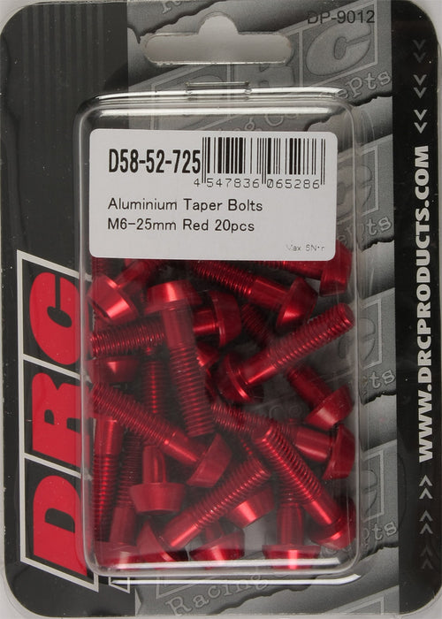 20/PC DRC ALUM M6 TAPER BOLTS 25MM RED