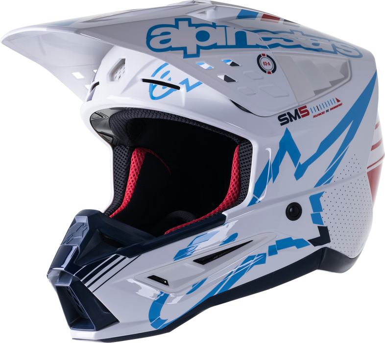 Alpinestars Supertech M5 Action Men's Off-Road Motorcycle Helmet - White/Cyan/Dark Blue Glossy/X-Small