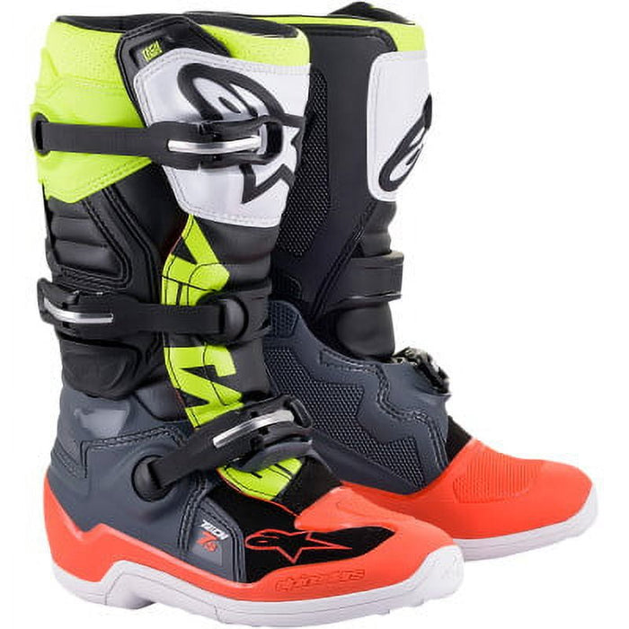 Alpinestars Tech 7S Youth Boots - Gray/Red/Flo Yellow - US 8