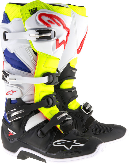 Alpinestars Tech 7 Boots White/Yellow/Blue Sz 12 2012014-257-12