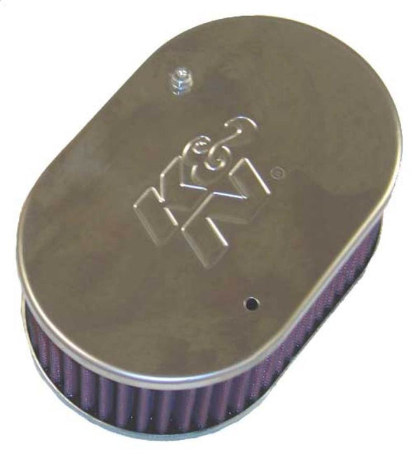 K&N Universal Custom Air Filter Oval Shape 2in Neck Flange / 5.25in ID / 2.5in Height Red 56-9104