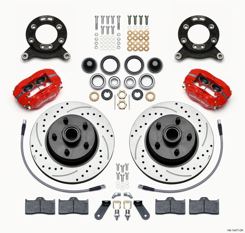 Wilwood Forged Dynalite-M Front Kit 11.30in 1 PC Rotor&Hub Drill-Red 1970-1973 Mustang Disc & Drum 140-13477-DR