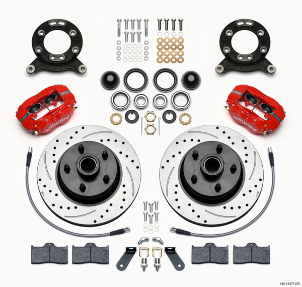 Wilwood Forged Dynalite-M Front Kit 11.30in 1 PC Rotor&Hub Drill-Red 1970-1973 Mustang Disc & Drum 140-13477-DR