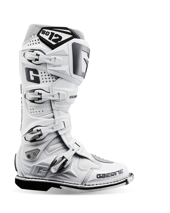 Gaerne SG12 Mens MX Offroad Boots White/Silver 13 USA