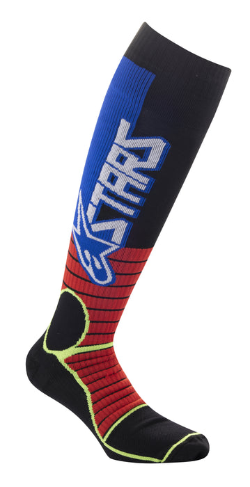 Alpinestars Mx Pro Socks Burnt Red/Yellow Fluo/Blue Lg (4701520-3057-L)