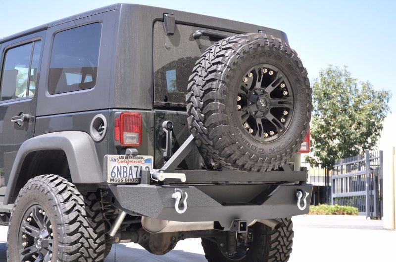 DV8 Offroad 07-18 Jeep Wrangler JK Rear Aluminum Bumper w/ Tire Carrier - Black - RBSTTB-01 Fits select: 2008,2015-2018 JEEP WRANGLER UNLIMITED