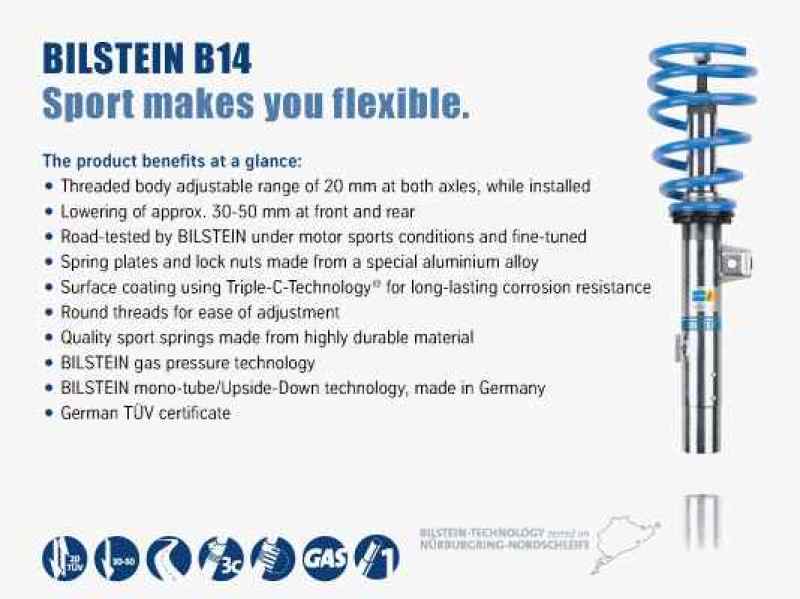 Bilstein B14 (PSS) Front & Rear Performance Sus System 2015 VW Golf w/ 50mm Outside Dia Strut 47-229945