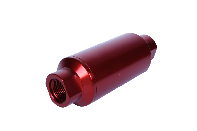 Aeromotive 12340 Filter, In-Line, 10-Micron Microglass Element, ORB-10 Port, Bright-Dip Red, 2" OD