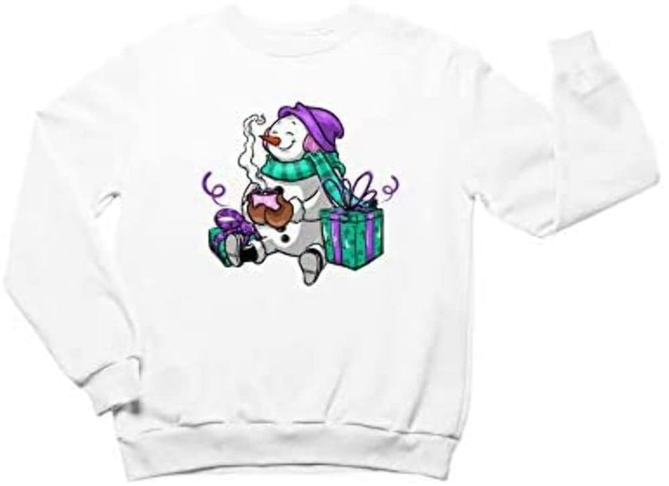 Men's Christmas Snowman Funny Design Pullover Crewneck Long Sleeve Sweatshirt White Small