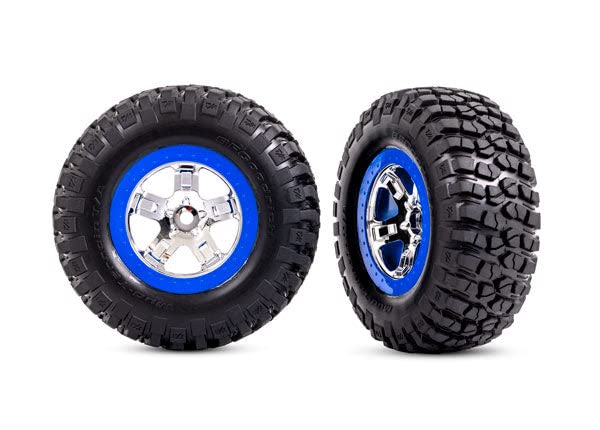 Traxxas Tires and Wheels Assembled SCT Chrome Blue Beadlock BFG Mud Terrain 2WD Front 5869A