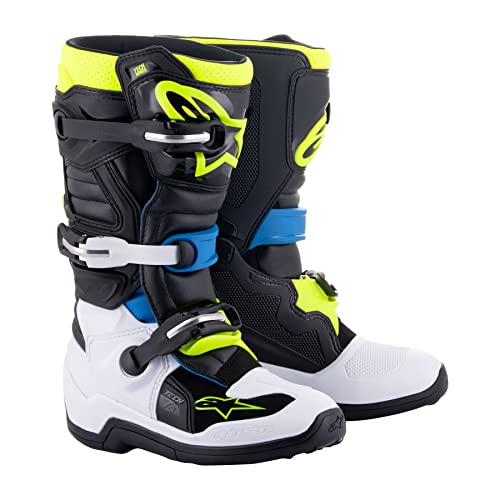 Alpinestars Men's Mx Offroad Motorcycle Boots, Black/Enamel Blue/Fluo Yellow, 4