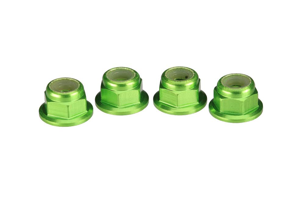 Traxxas 1747G Green-Anodized Aluminum Flanged and Serrated Lock Nuts (Set of 4)