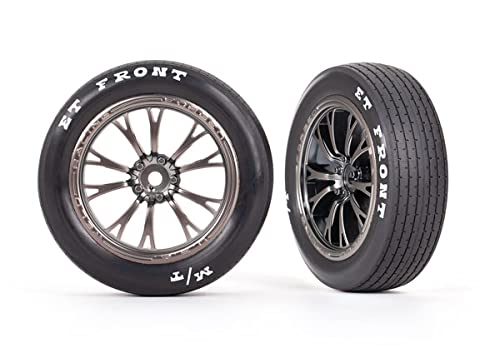 Traxxas 9474A Tires & Wheels Assembled Glued (Weld Satin Black Chrome Wheels Tires Foam Inserts) (Front) (2)