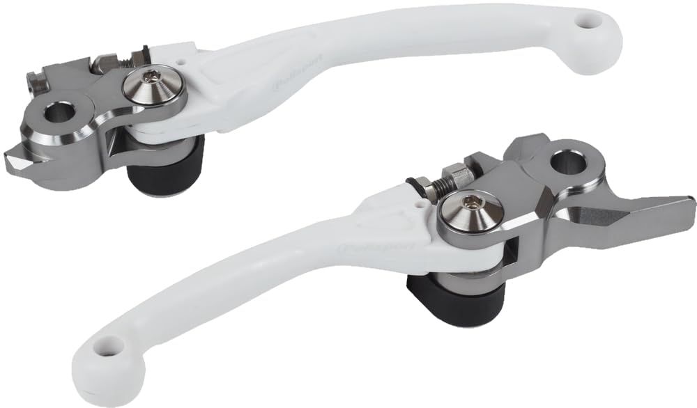 Polisport 8487200011 Unbreakable Folding Levers Machined from Aluminium with Adapter Compatible with Kawasaki Motorcycles in Colour White