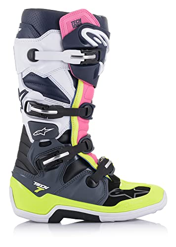 Alpinestars 2012014-9076-10 Tech 7 Boots Dark Grey/Dark Blue/Pink Fluo Sz 10