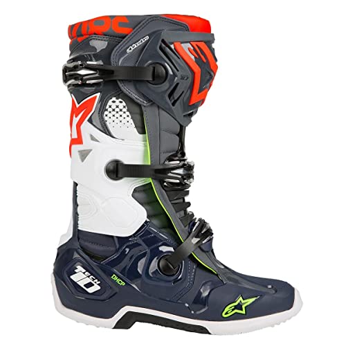 Alpinestars 2010020-9079-9 TECH 10 Boots - Dark Grey/Dark Blue/Red Fluo (Size 9)