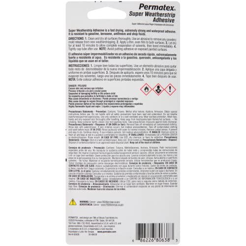 Permatex 80638 Super Weatherstrip Adhesive, 2 oz., Yellow