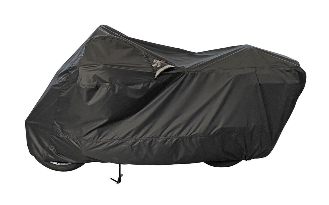 Dowco WeatherAll Plus Motorcycle Cover, Ratchet Attachment, Black Waterproof, Large [52003-02]