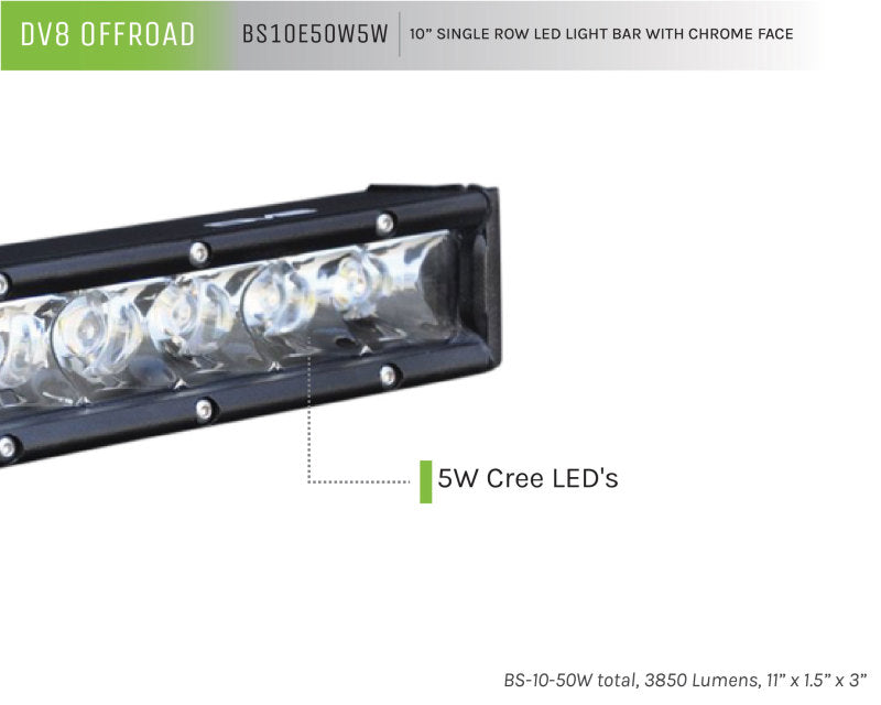 DV8 Offroad SL 8 Slim 10in Light Bar Slim 50W Spot 5W CREE LED Black BS10E50W5W