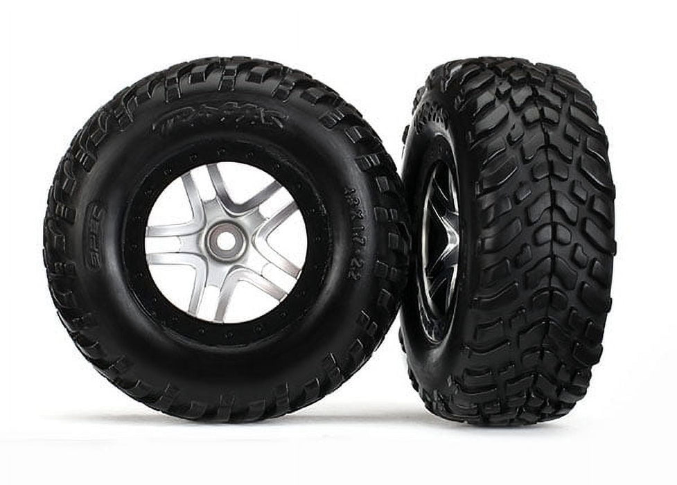 Traxxas Tra Tires & Wheels, Assembled, Glued (S1 Compound) (Sct Split-Spoke Satin Chrome, Black Beadlock Style 6892R