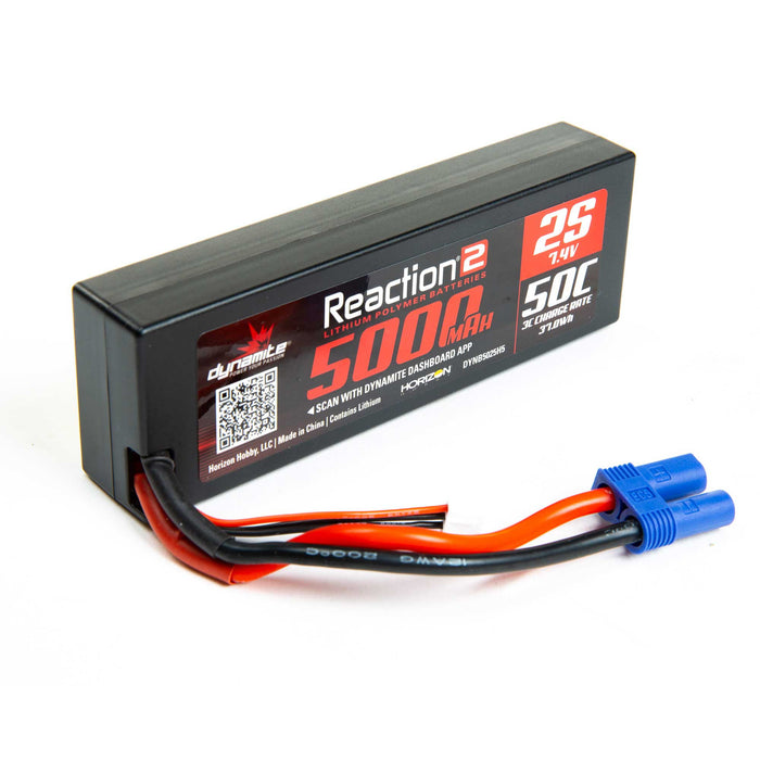 Dynamite Reaction2 7.4V 5000mAh 2S 50C LiPo Hardcase EC5 DYNB5025H5 Car Batteries & Accessories